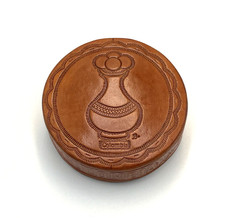 Tooled Leather Coaster Set of 6 w/ Box Colombia Folk Art Neutral Mancave Barware