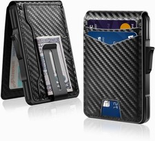 Men's Slim PopUp Bifold Carbon Fiber Wallet, RFID Blocking, Money Clip, Men Gift