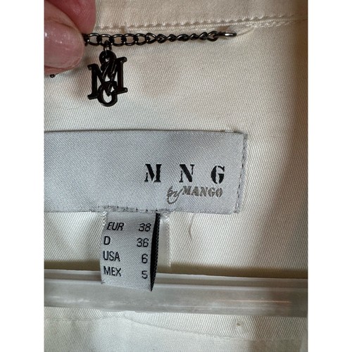 MNG by Mango Womens Cotton Suit Jacket White Size 6 3 Blazer Cinched Waste - Picture 8 of 14