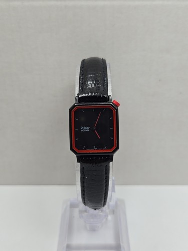 Vintage Pulsar by Seiko Womens Black Red Tank Watch 80s Retro Dress New Battery Vintage Pulsar by Seiko Womens Black Red Tank Watch 80s Retro Dress New Battery