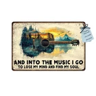 Guitar Metal Sign Vintage Wall Art And Into the Music Tin Sign for Man Cave B...