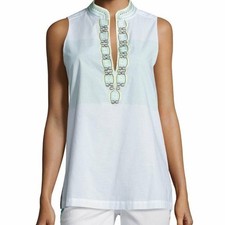 Tory Burch Sleeveless Embroidered Tunic Isla Collins Stripe Top Sz 2 S MSRP $250