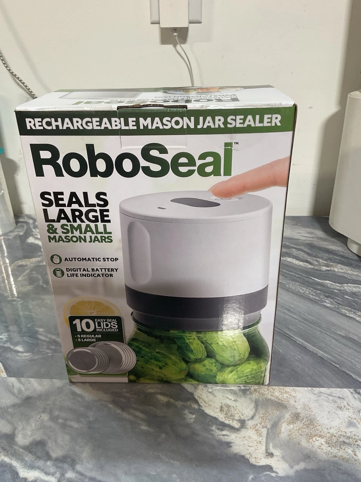 Rechargeable Mason Jar Vacuum Sealer Kit with 10 Lids - 1 Touch Operation, Food