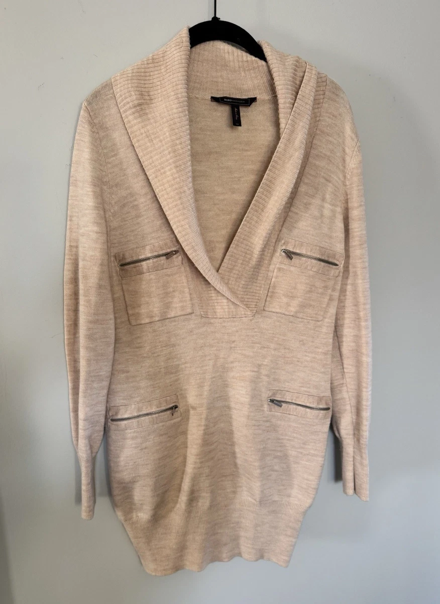 Pull Col Roulé Large BCBG MAX AZRIA - Laine Mélangée Motif Chevron Ivoire - Taille S