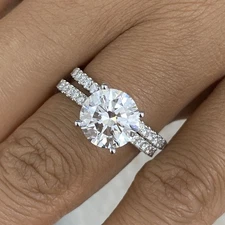 14K White Gold Bridal Rings-Set 3.9ct Round Lab-Created Diamond E/VVS2