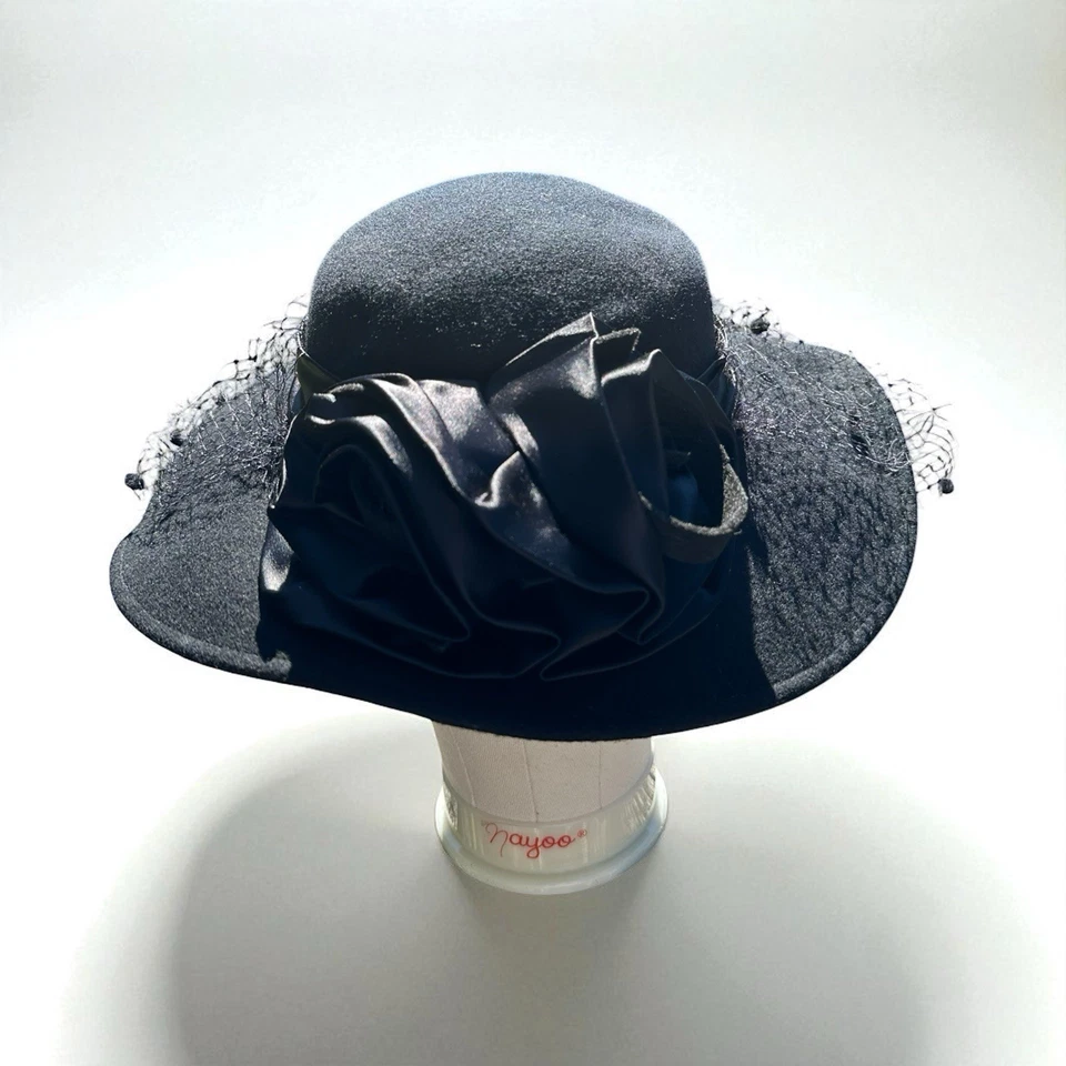 Vintage Joe Bill Miller Black Wool Women’s Hat Round Wide Brim Mourning Church - Image 2 of 4