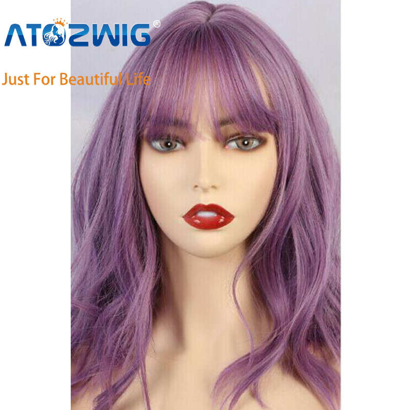 Women Heat Resistant Curly Short Purple Wigs Ombre Cosplay