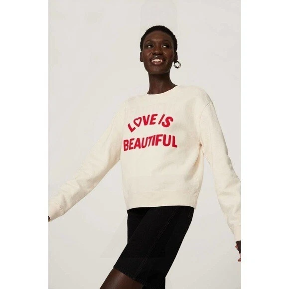 Sandro Stan Sweatshirt White Red Embroidery Love Is Beautiful Womenu0026#039;s  Size 3 L | eBay