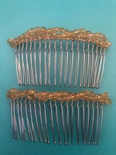 (2) Vintage Topaz Czech Crystal Bead Deco Double-strand Hair Combs