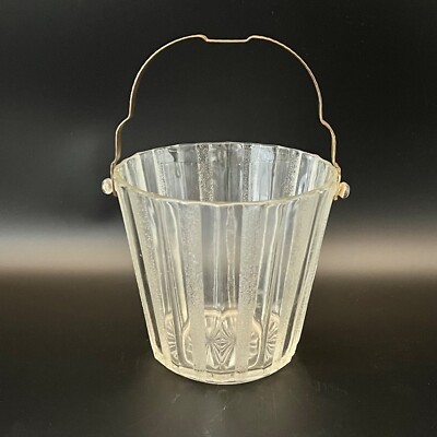 Vintage Heller Glass Ice Bucket With Etched Metal Handle & Patina Brooklyn NY