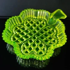 Vaseline Uranium Glass Plate Depression Yellow Glass Plate Clover Art Deco