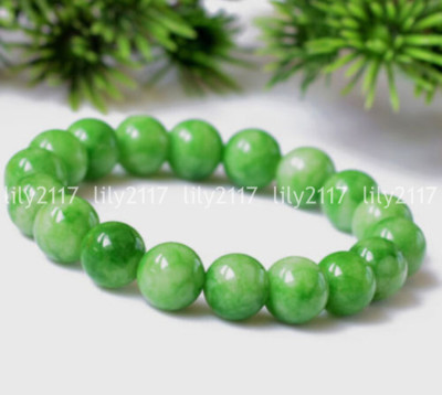 Natural 8/10/12mm Green Jade Gemstone Round Beads Stretch Bangle Bracelet 7.5''