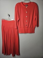 Vintage 80s 90s Worthington Coral Pink Doleman Top  Yoke Skirt Set