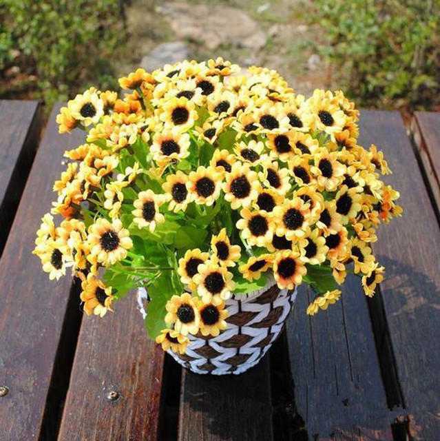14 Head Artificial Silk Flower Fake Sunflower Bouquet