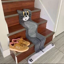 Stairs Cartoon Carpet Unique Cat Shape Flat Rug Floor Mats Soft Room Rug