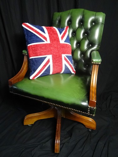 Regency Green Leather Chesterfield Gainsborough Style Swivel Office Armchair - Photo 1/12