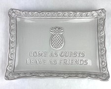 Mud Pie Come as Guests Leave As Friends Host Plate 10 x 7.5 in. White Pineapple