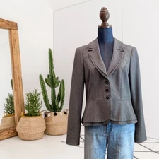 White House Black Market Women's 12 Peplum Button Front Blazer Jacket Black Gray