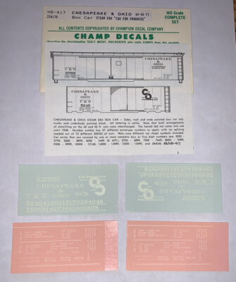 CHAMP HO DECAL-CHESAPEAKE & OHIO/C&O BOX CAR-STEAM ERA-WHT  FOR PROGRESS  HB-417