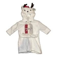 Modern Baby Girls White Sherpa Reindeer Robe, 0-9 Months