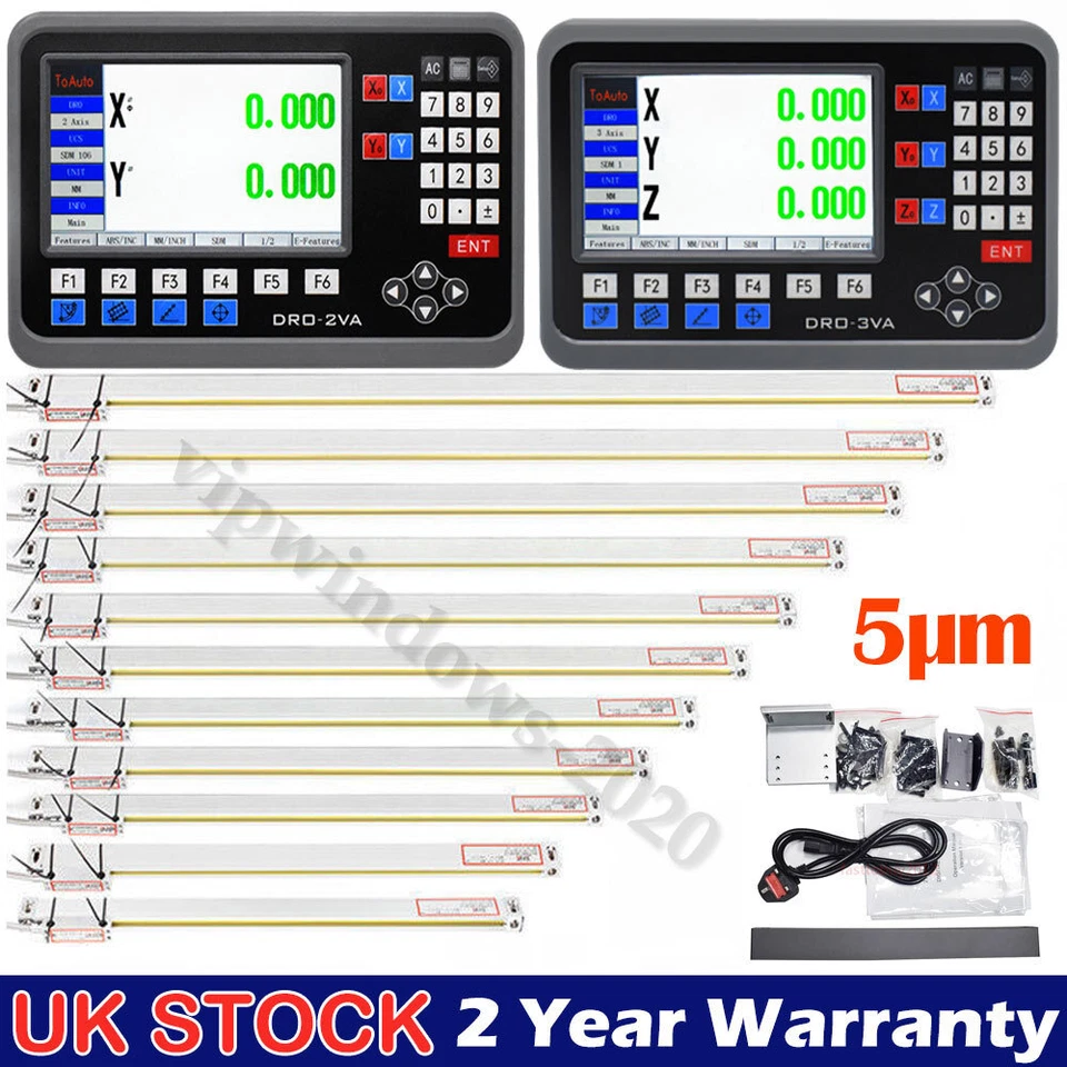 FASTTOBUY 2/3 Axis DRO Digital Readout TTL Linear Glass Scale 5μm Mill Lathe,UK STOCK