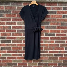 Ann Taylor Factory Black Surplice Wrapped Belted Short Sleeve Mini Dress