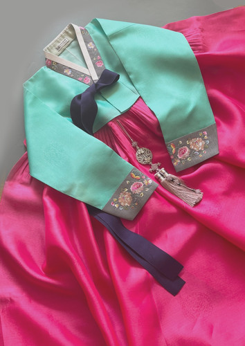 Korean Traditional Dress Silk Hanbok Set-Mint & Pink / Petticoat & Hanbok Bag