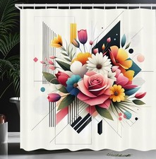 Modern Shower Curtain, Colorful Floral 69"W x 70"L Pack of 1 Rose Eggshell