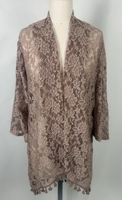NWT-Emi&Joe Large Lace Floral Sheer Cardigan Embroidered Bohemian Flowy Gypsy