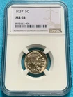1913 P Buffalo Nickel Type 1 NGC MS63 - NGC Mislabeled as 1937 - Great Luster!!!