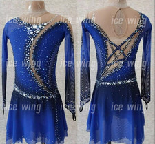 Ice Figure Skating Dress Elasticity Competition Skating Jeweled blue dyeing