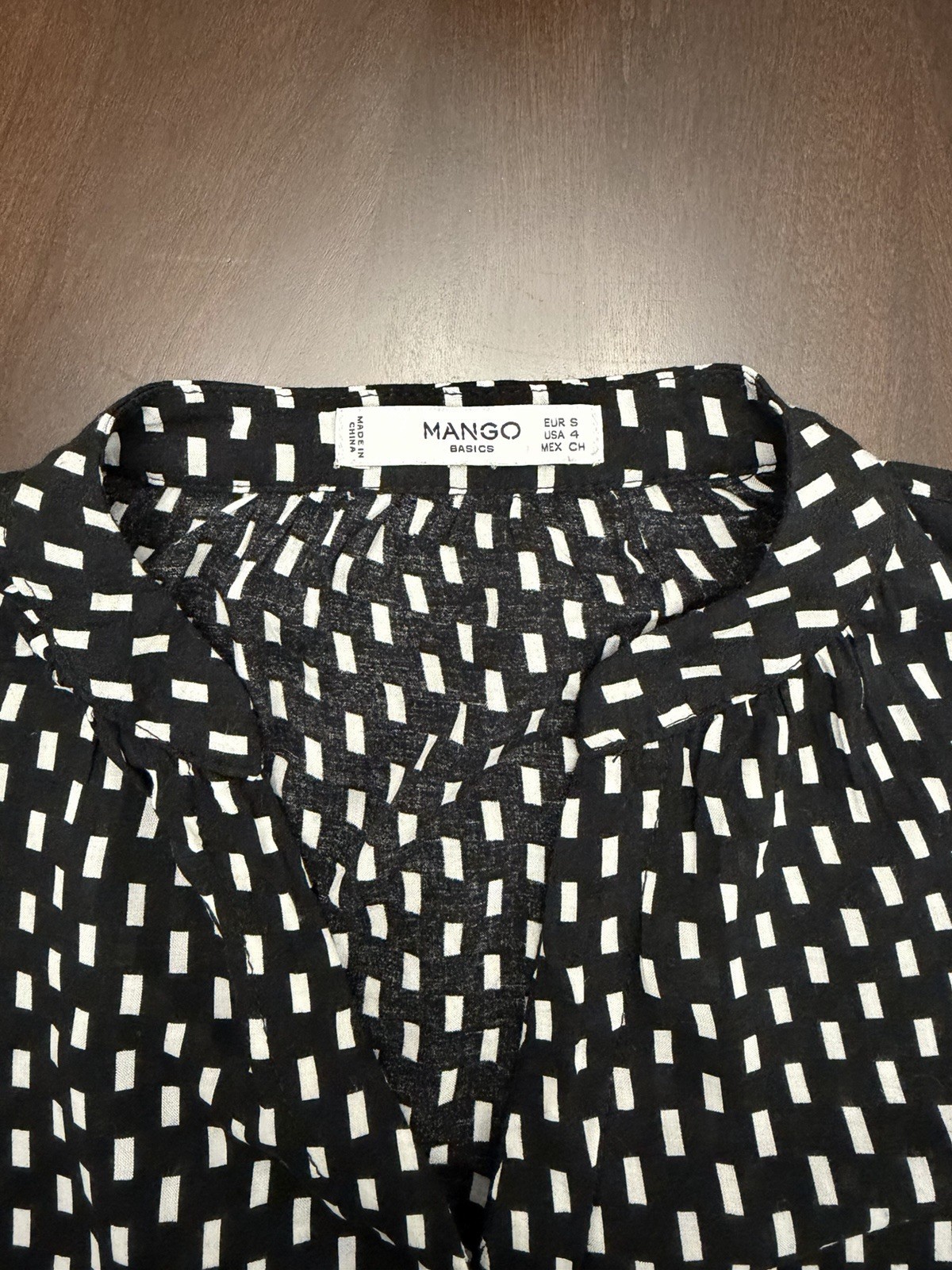 MANGO Geometric Black White Split Neck Button Lon… - image 5