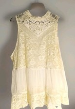 Boutique + Ivory Lace Sleeveless High Neck Button Back 3x