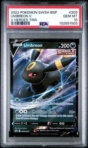 2022 Pokemon Swsh Black Star Promo Umbreon V V Heroes Tins #203 PSA 10