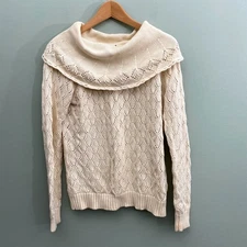 Madison Studio Cowl Neck Sweater Womens Large Tan Diamond Knit Cottagecore