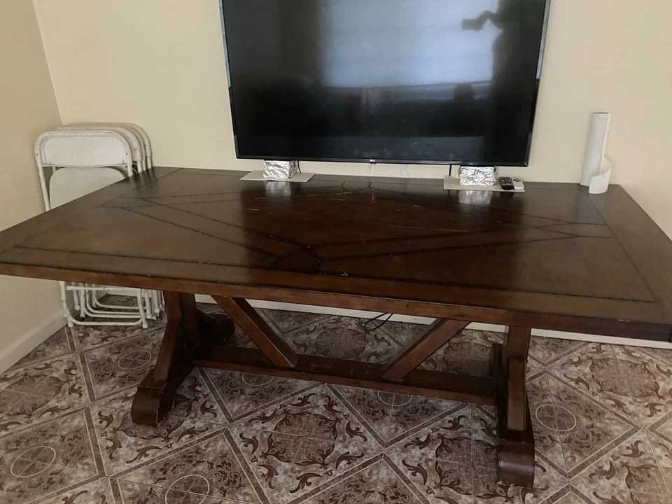 Big Wooden Table - Long and Tall - Adjustable Width - Brown Oak - Image 4 of 4