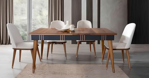 Tisch Esszimmer Garnitur Esstisch Stuhl Set 5Tlg. Textil Holz Lehn StüHle MöBel-image