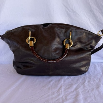 Elie Tahari Brown Leather Hobo Bag Gold Hardware Shoulder Strap