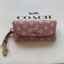 Coach Sunglass Case with Printed Leather Floral Print Gold/Pink Multi CFA48