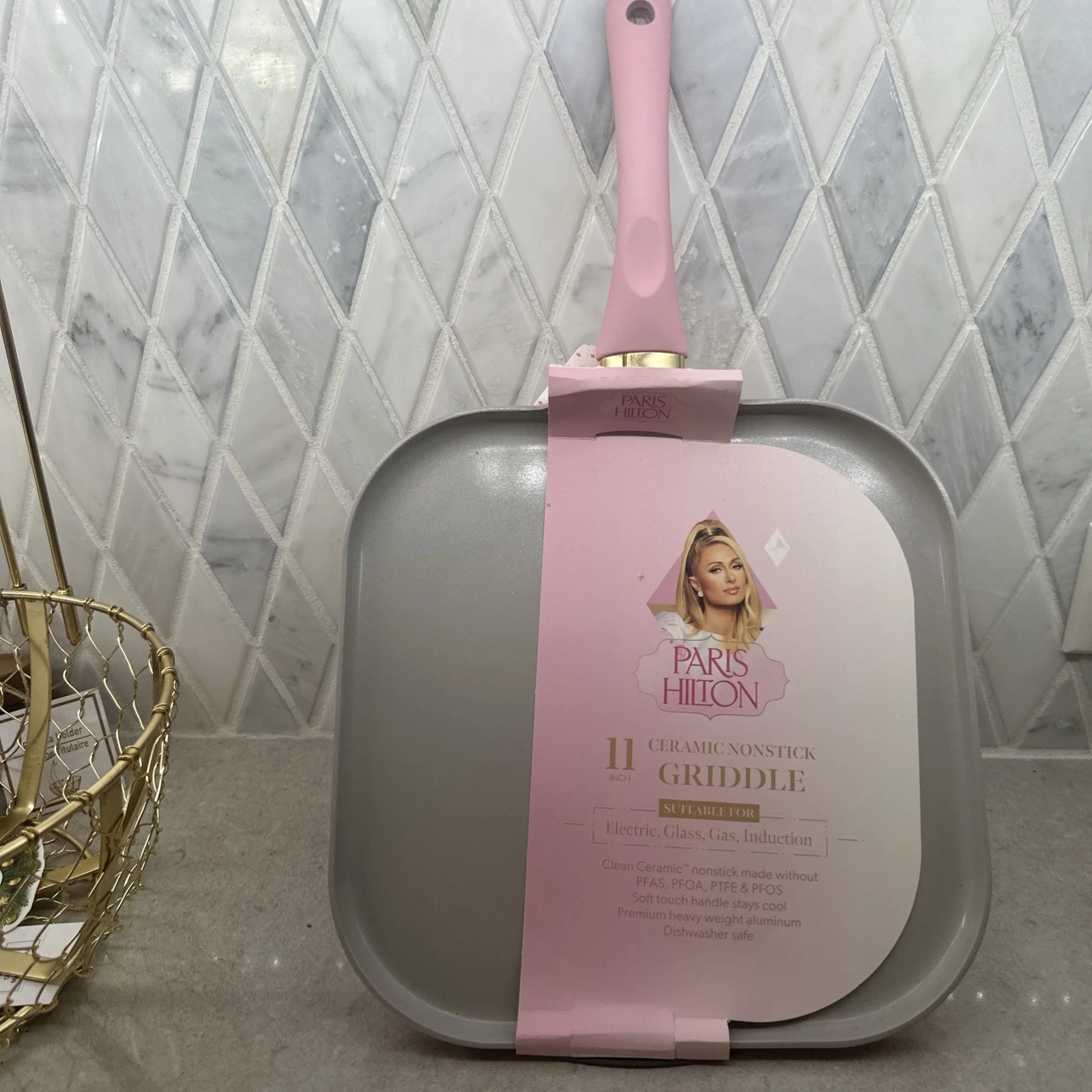 ❤️ PARIS HILTON 11 Inch Cast Aluminum Ceramic Nonstick Pink Griddle
