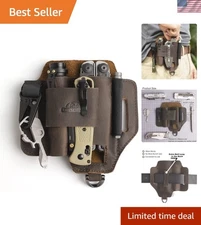 Compact EDC Leather Multitool Sheath with 5 Pockets for Tools & Accessories
