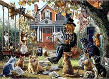 Cats and Dogs 1000 Piece Puzzle for Adults Unique Fall Scene with Victorian Hous