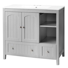 36" Modern Bathroom Vanity with Ceramic Sink Grey Bathroom Vanity Cabinet