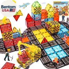 Magnetic Tiles Kids Construction Toys - Road Set with Magnet Crane for Boys Age