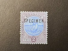 GRENADE SPÉCIMEN TIMBRE-POSTE DEUX SHILLINGS 2s KGV MH BEAU TIMBRE À POSSÉDER