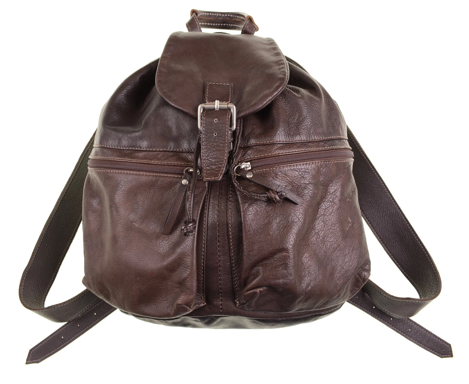 Brown Genuine Leather Hand Stitched Backpack Rucksack Medium Size Travel Bag