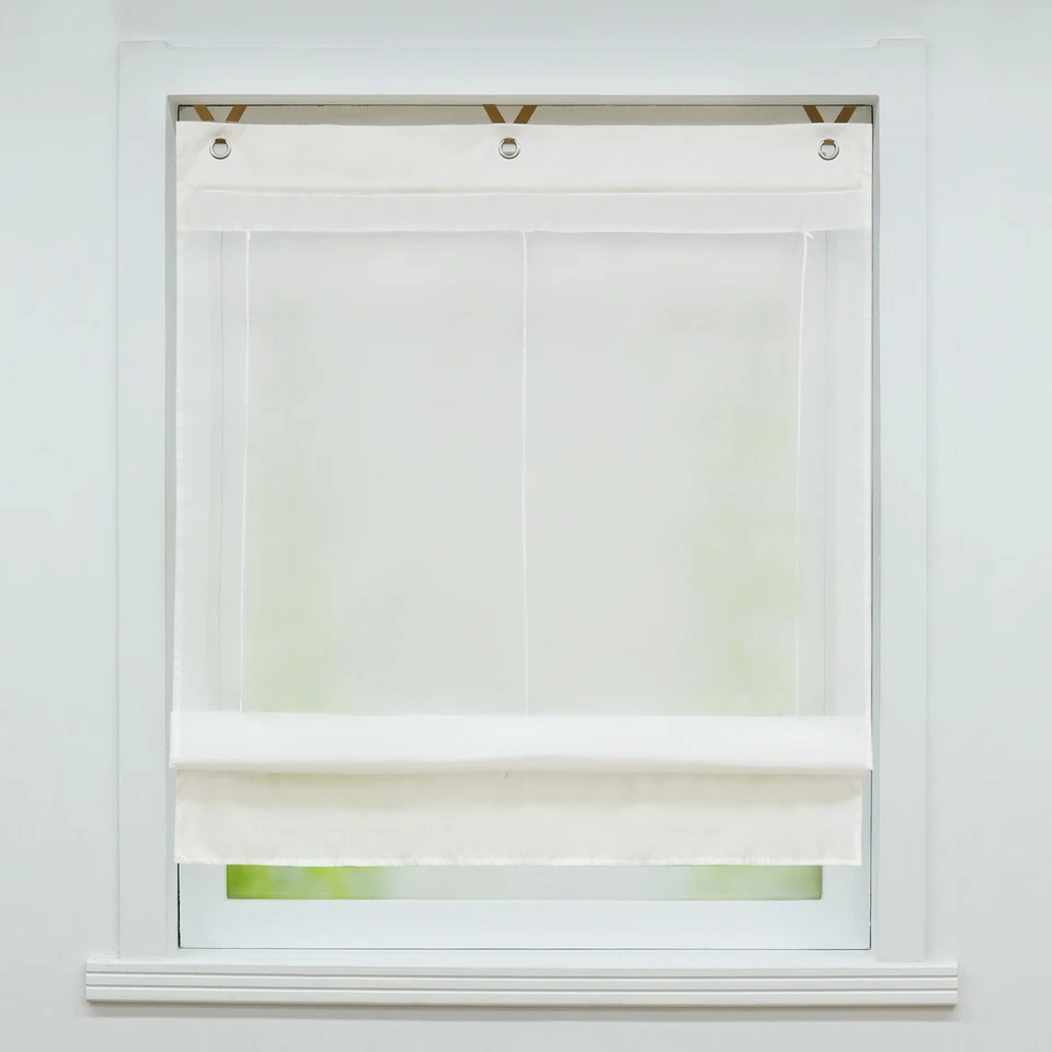 Raffrollo mit Ösen Raffgardine Voile Gardinen ohne Bohren Küche Vorhang Modern - Bild 3 von 4