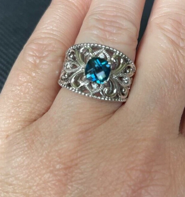 EFFY London Blue White Sapphire Filigree Ring .925 Sterling