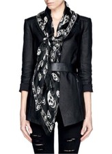 NWT Alexander McQueen Silk Chiffon Skull Scarf /Shawl Black Italy 41"x47" Silk