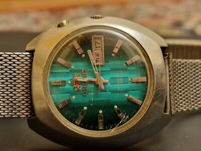 vintage orient automatic watch green Dail Ref ky 469602.6 C PR mash bracelet. 